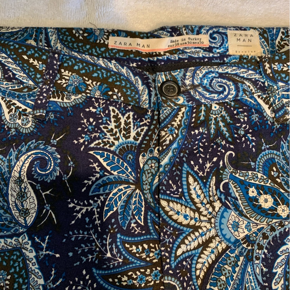 ZARA MAN PAISLEY PATTERN BLUE SLACKS/PANTS size 30 waist